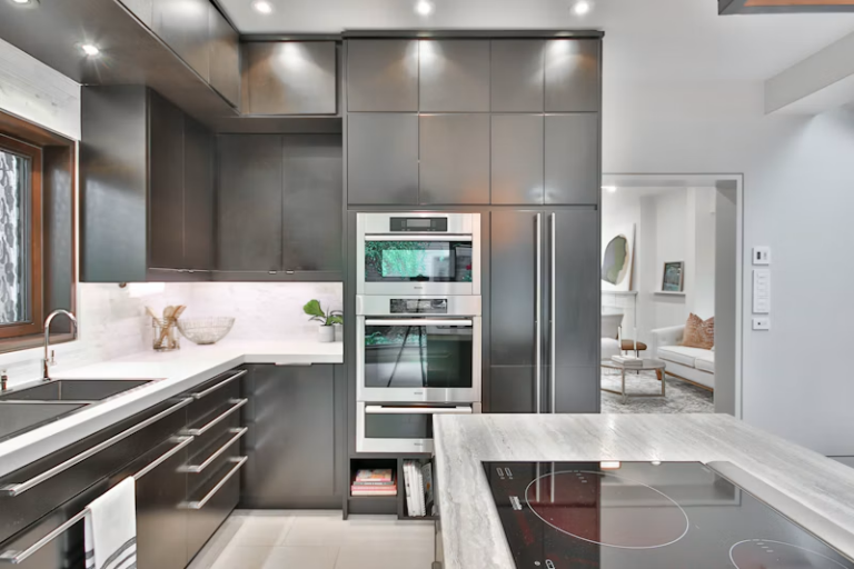 Refrigerator repair in a clean, modern home