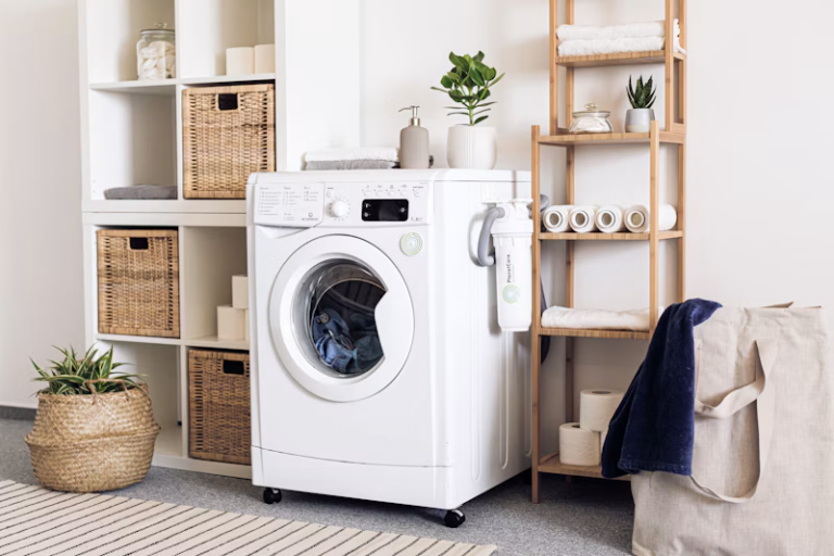 Washer repair in a clean, modern home